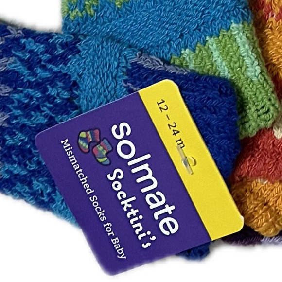 SOLEMATE SOCKTINI’S MISMATCHED BABY SOCKS 12-24 MONTHS ORANGE GREEN PURPLE BLUE - Picture 3 of 3